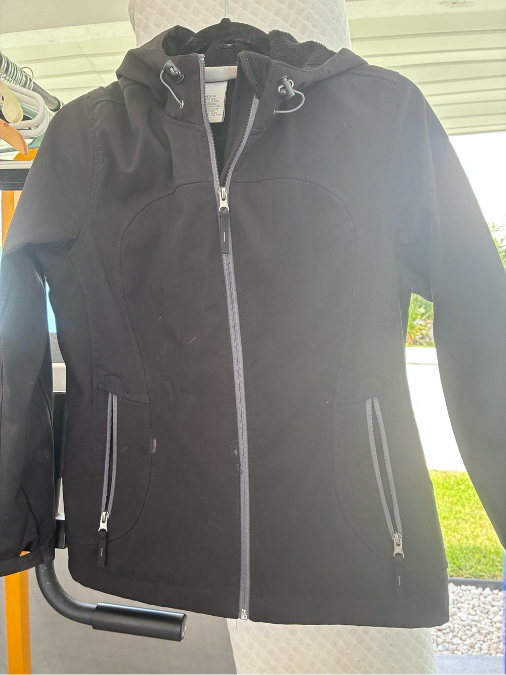 Free Country Black Hooded Performance Jacket with Zip Pockets